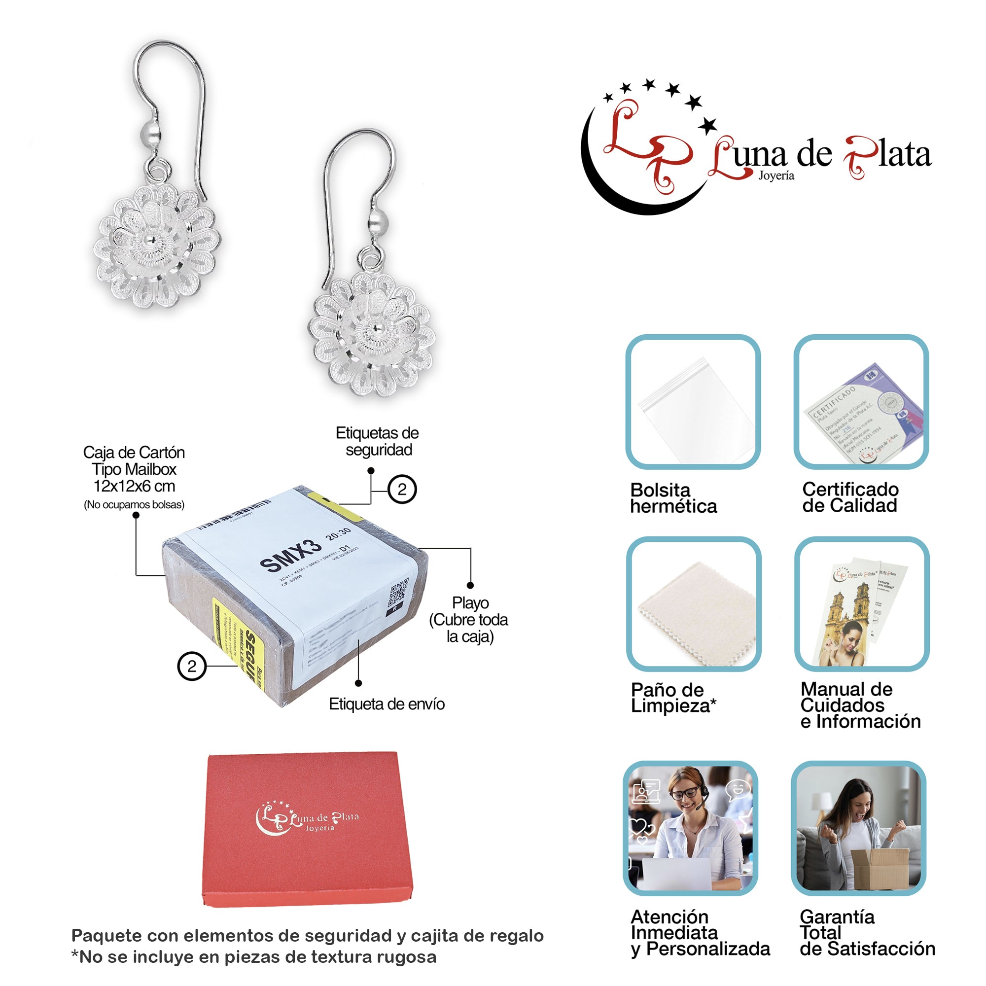 LPAA031 Aretes De Arillo Dama Filigrana Mod Flor Margarita en Plata .925 2976288565