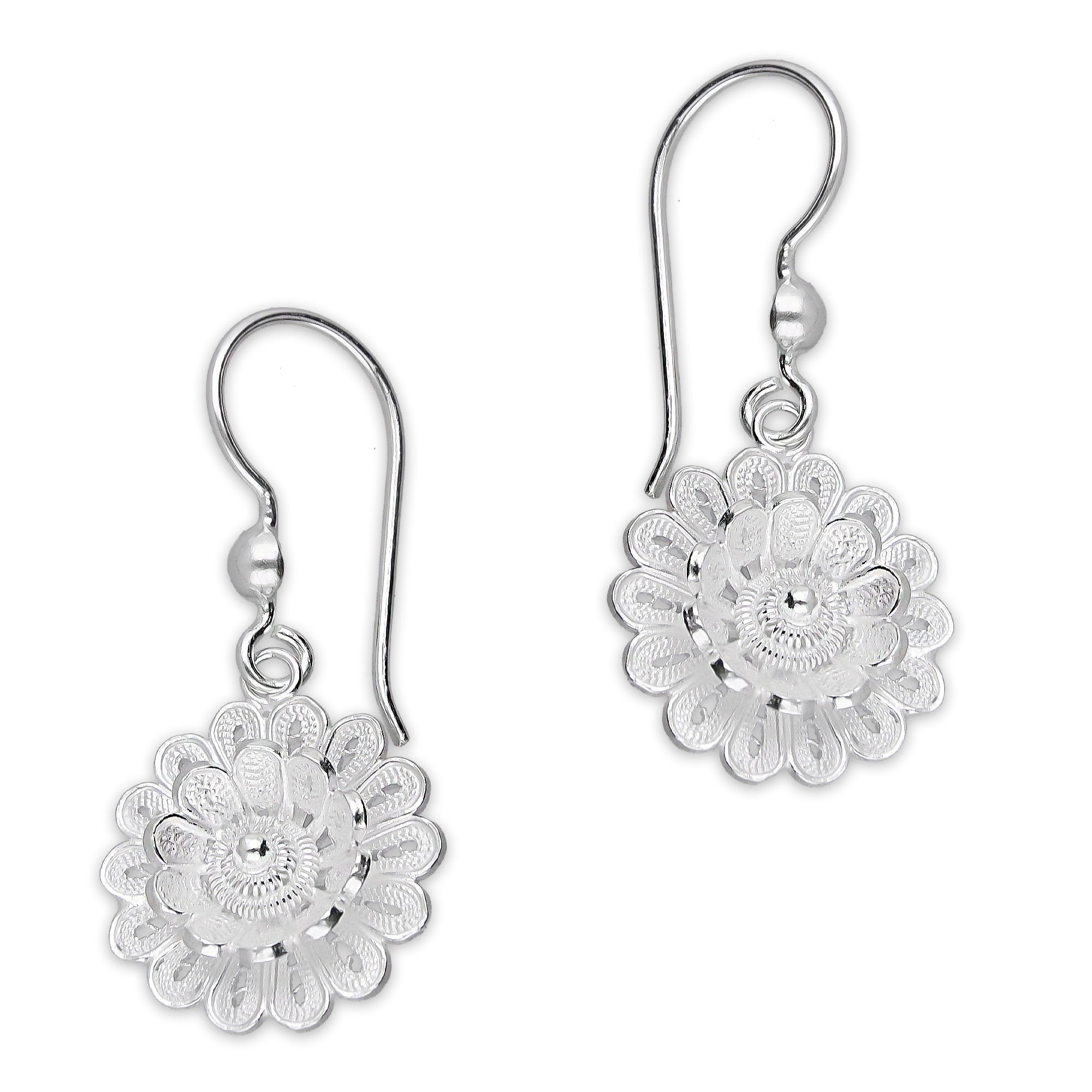 LPAA031 Aretes De Arillo Dama Filigrana Mod Flor Margarita en Plata .925 2976288565