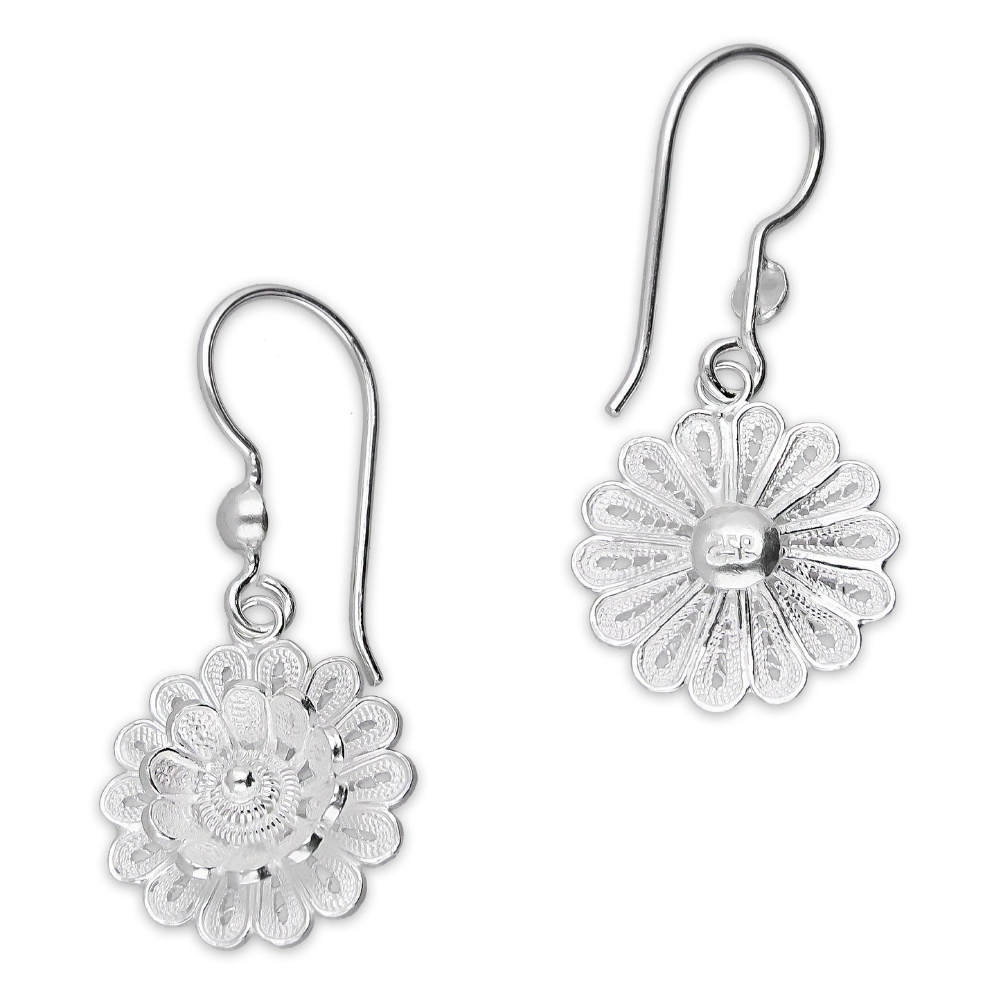 LPAA031 Aretes De Arillo Dama Filigrana Mod Flor Margarita en Plata .925 2976288565
