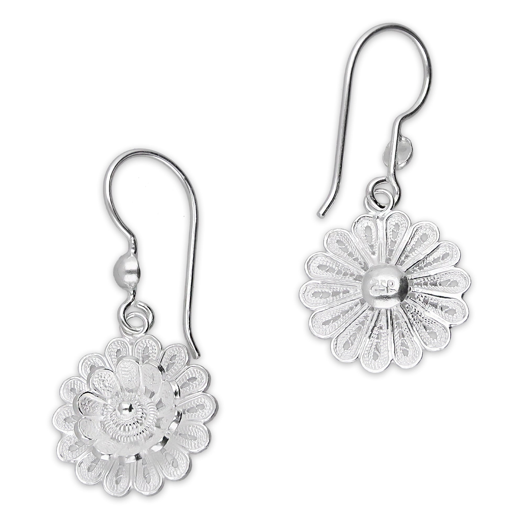 LPAA031 Aretes De Arillo Dama Filigrana Mod Flor Margarita en Plata .925 2976288565