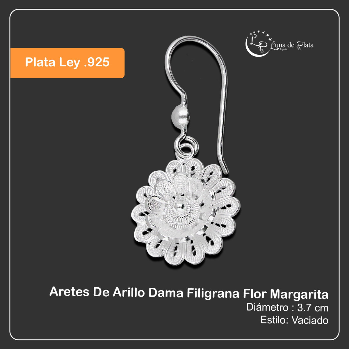 LPAA031 Aretes De Arillo Dama Filigrana Mod Flor Margarita en Plata .925 2976288565