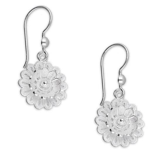 LPAA031 Aretes De Arillo Dama Filigrana Mod Flor Margarita en Plata .925 2976288565