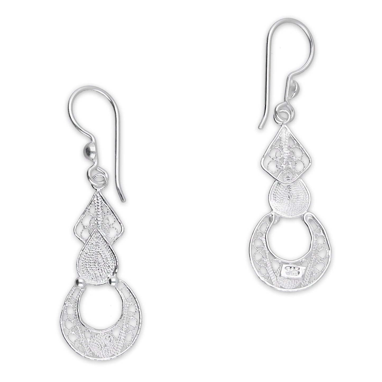 LPAA032 Aretes De Arillo Dama Filigrana Mod Media Luna Colgante en Plata .925 2976262823