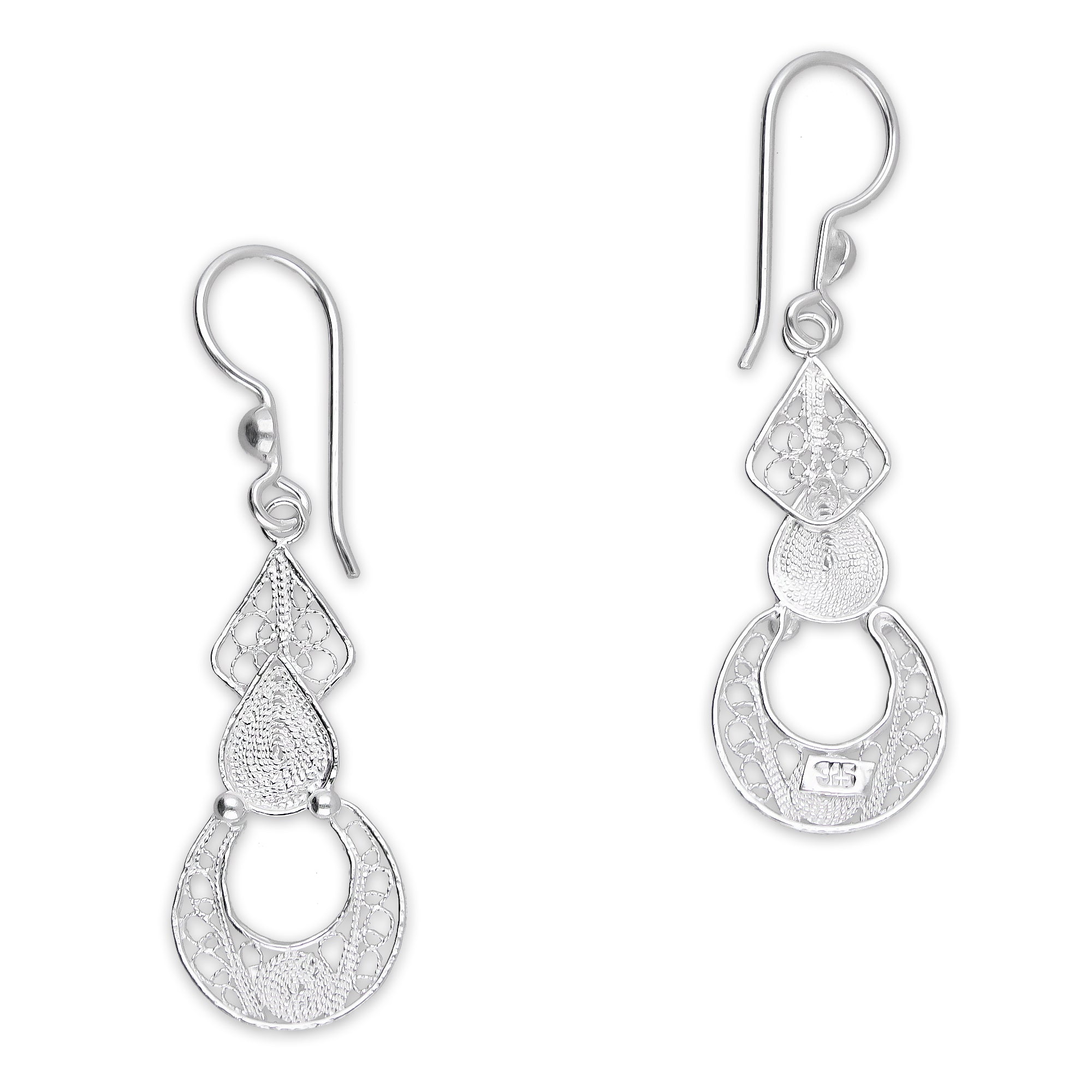 LPAA032 Aretes De Arillo Dama Filigrana Mod Media Luna Colgante en Plata .925 2976262823