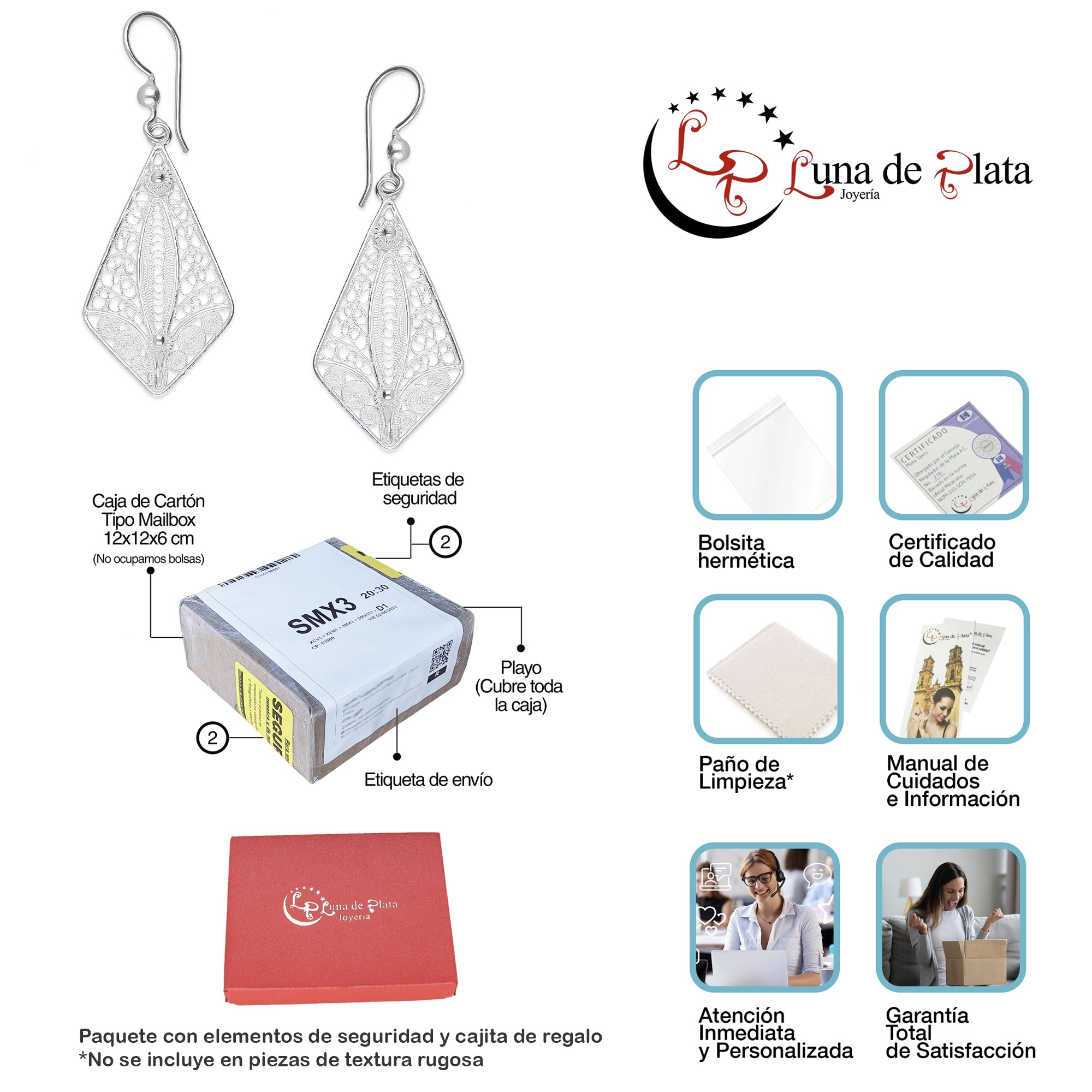 LPAA033 Aretes De Arillo Dama Filigrana Mod Rombo en Plata .925 2976288561
