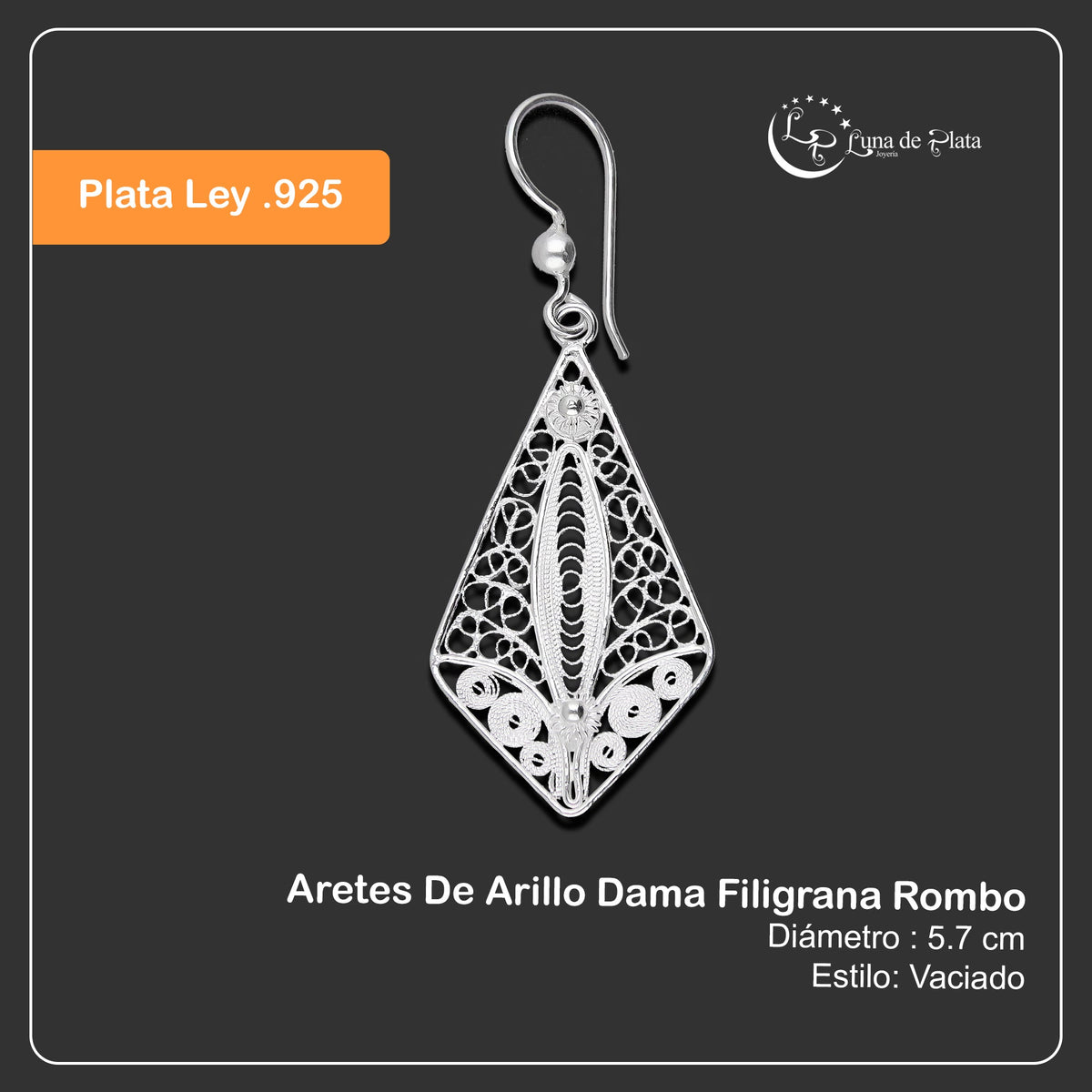 LPAA033 Aretes De Arillo Dama Filigrana Mod Rombo en Plata .925 2976288561