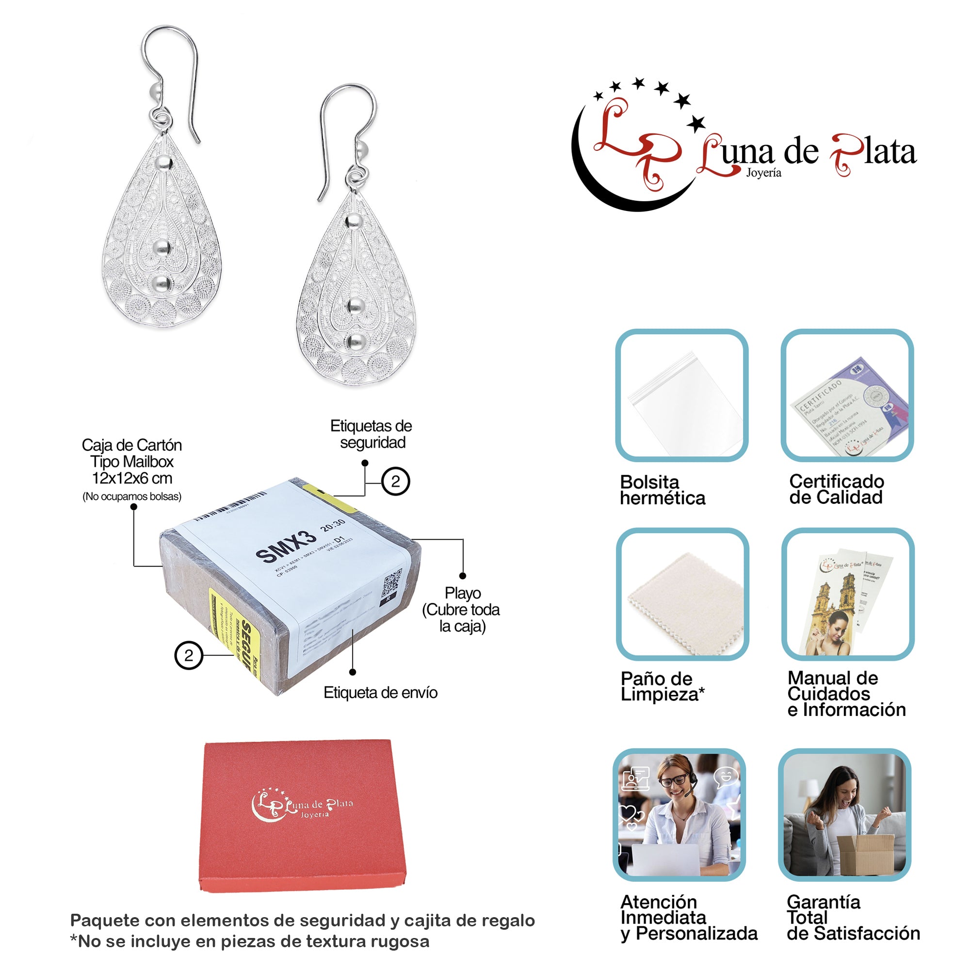 LPAA034 Aretes De Arillo Dama Filigrana Mod Gota en Plata .925 5444635130