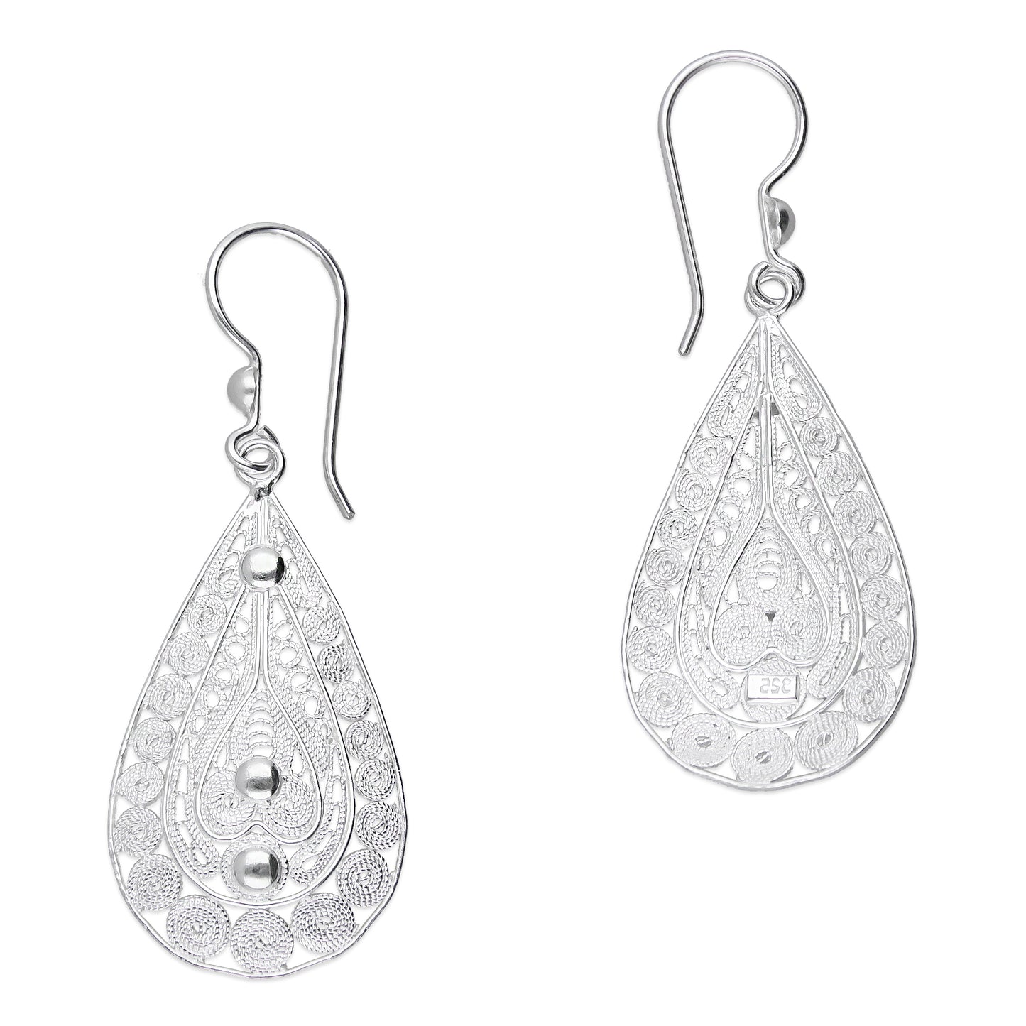 LPAA034 Aretes De Arillo Dama Filigrana Mod Gota en Plata .925 5444635130