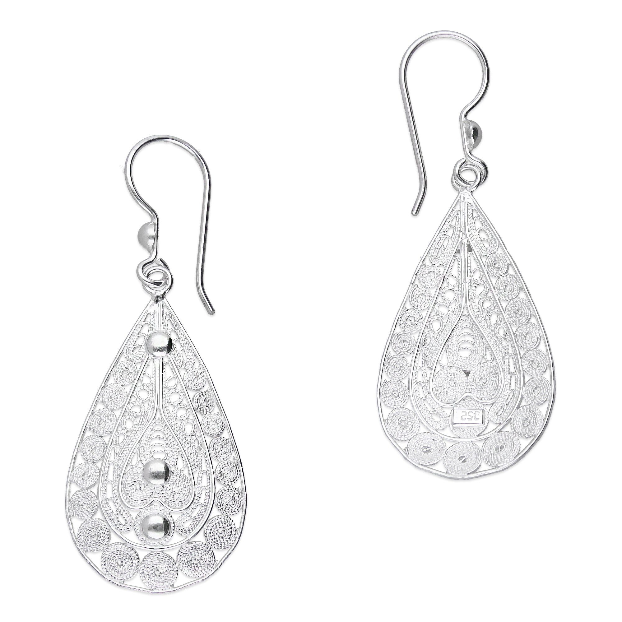 LPAA034 Aretes De Arillo Dama Filigrana Mod Gota en Plata .925 5444635130