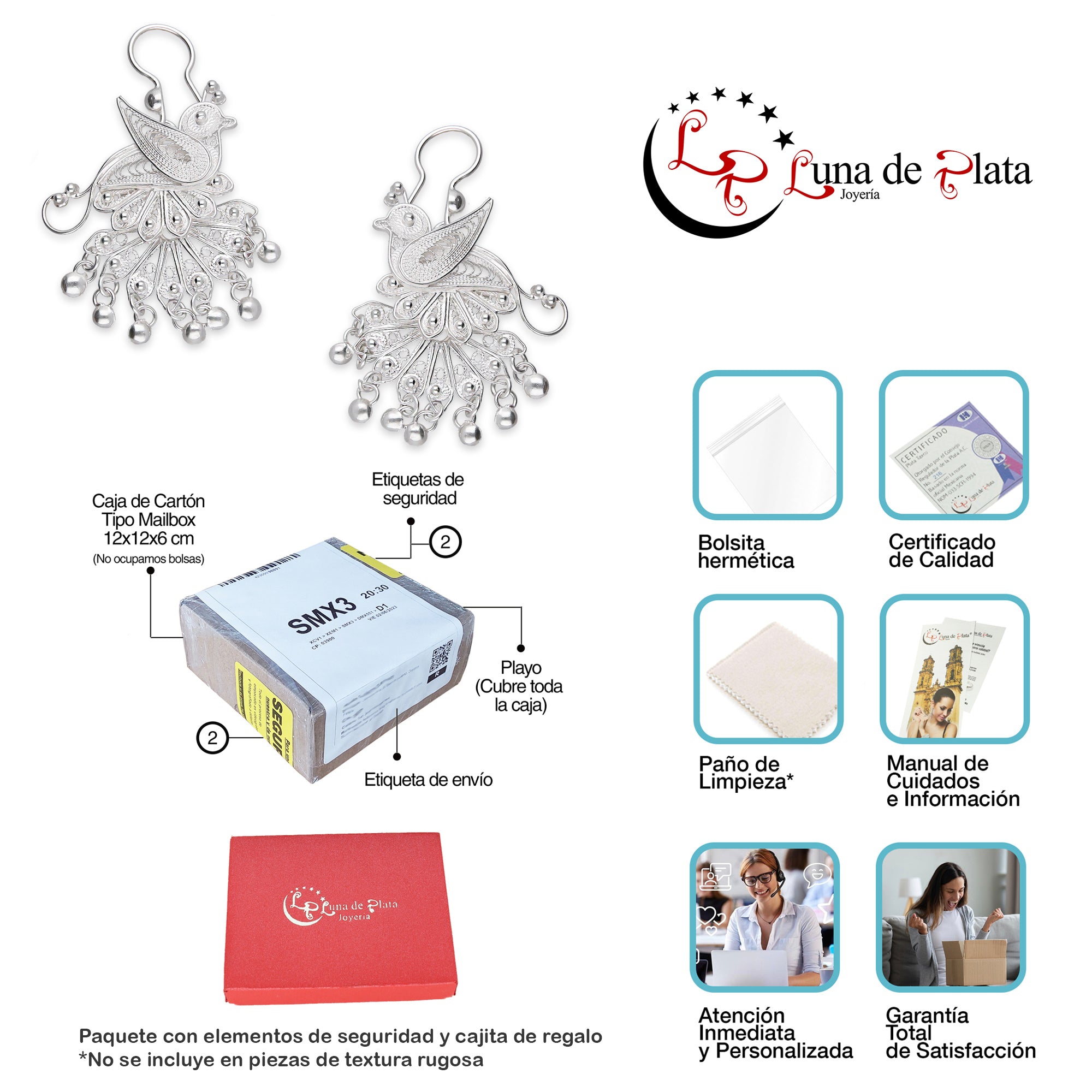 LPAA035 Aretes De Arillo Dama Filigrana Mod Pavorreal Cola Mediana en Plata .925 2976288555