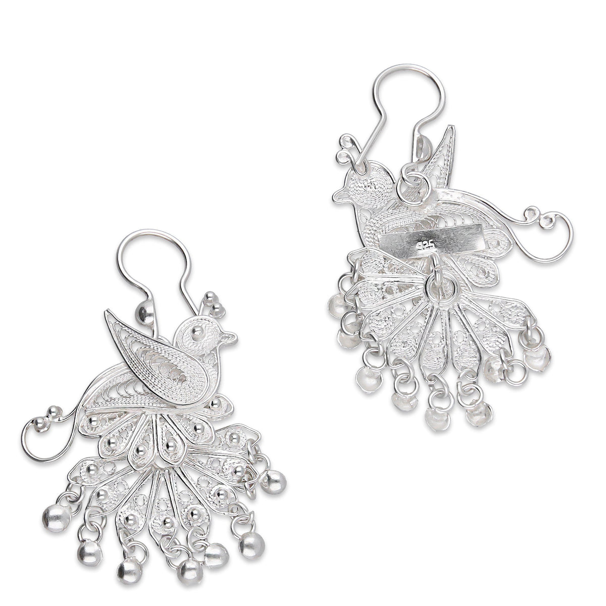 LPAA035 Aretes De Arillo Dama Filigrana Mod Pavorreal Cola Mediana en Plata .925 2976288555