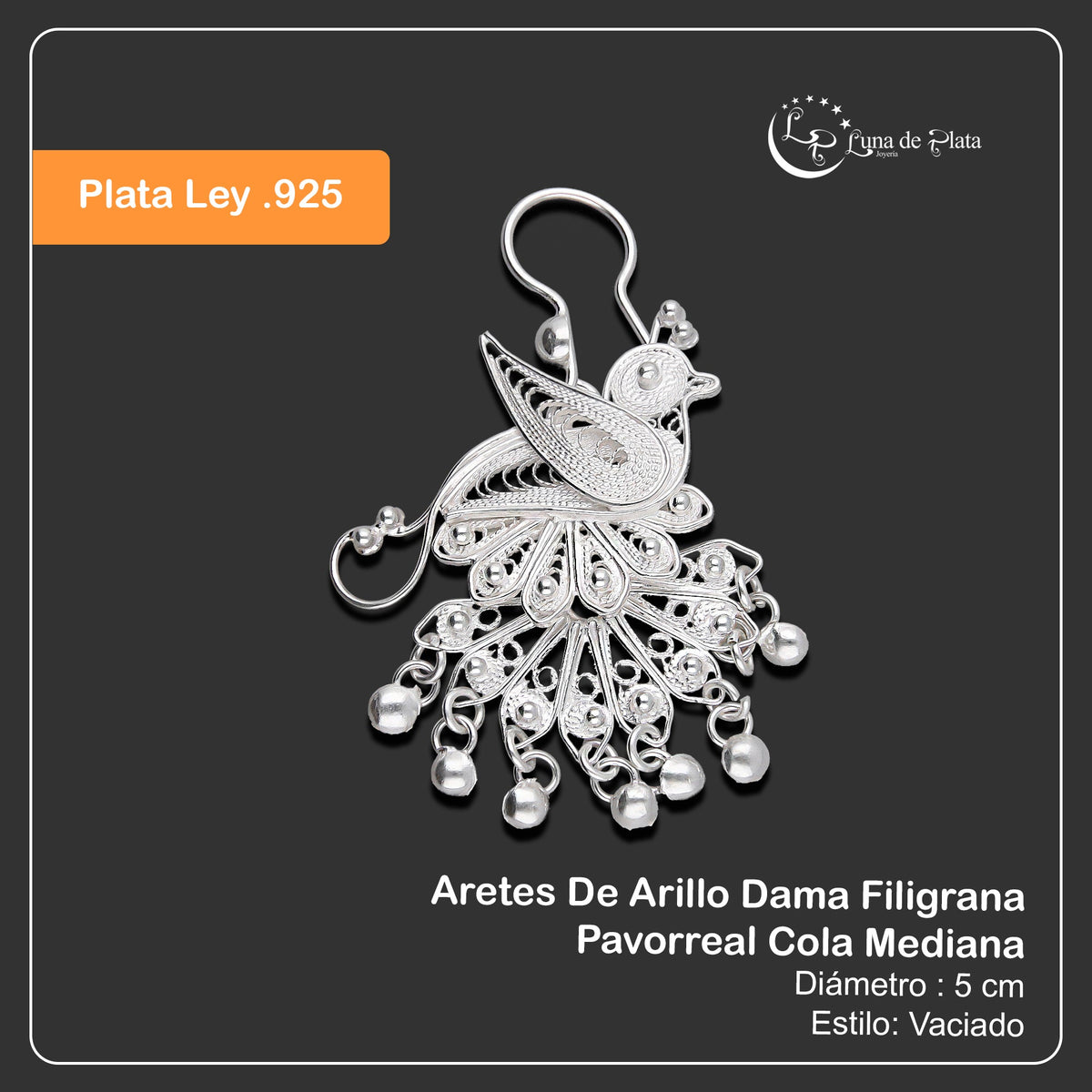 LPAA035 Aretes De Arillo Dama Filigrana Mod Pavorreal Cola Mediana en Plata .925 2976288555