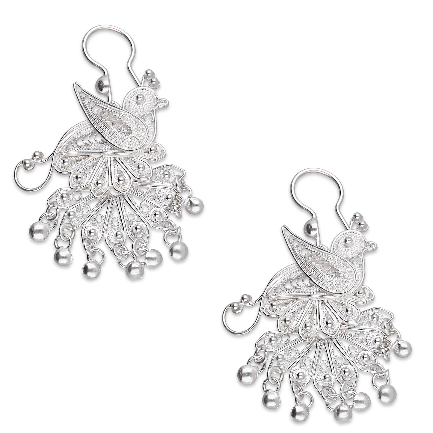 LPAA035 Aretes De Arillo Dama Filigrana Mod Pavorreal Cola Mediana en Plata .925 2976288555