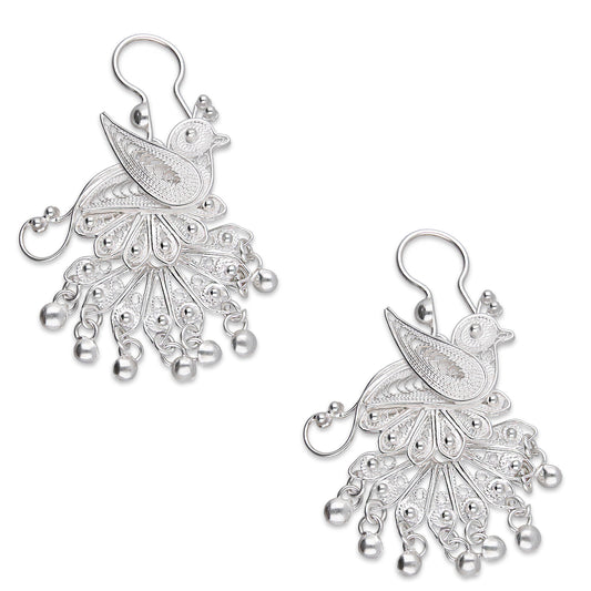 LPAA035 Aretes De Arillo Dama Filigrana Mod Pavorreal Cola Mediana en Plata .925 2976288555