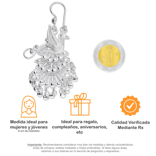 LPAA036 Aretes De Arillo Dama Filigrana Mod Pavorreal Cola Larga en Plata .925 2976288569