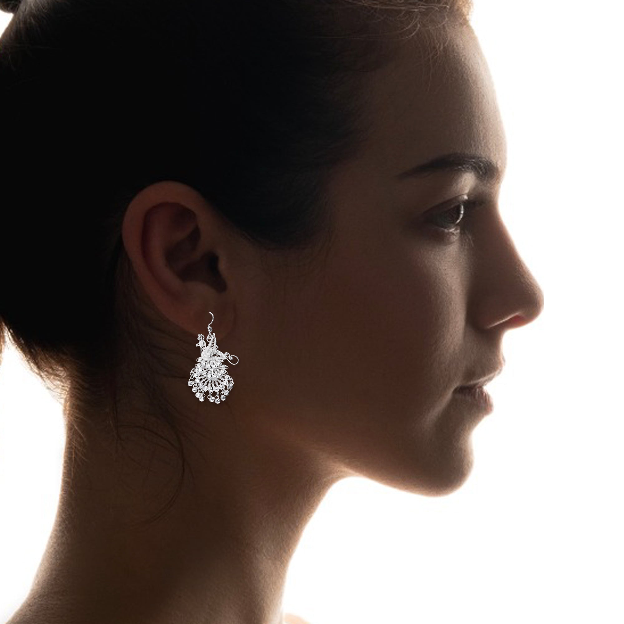 LPAA036 Aretes De Arillo Dama Filigrana Mod Pavorreal Cola Larga en Plata .925 2976288569