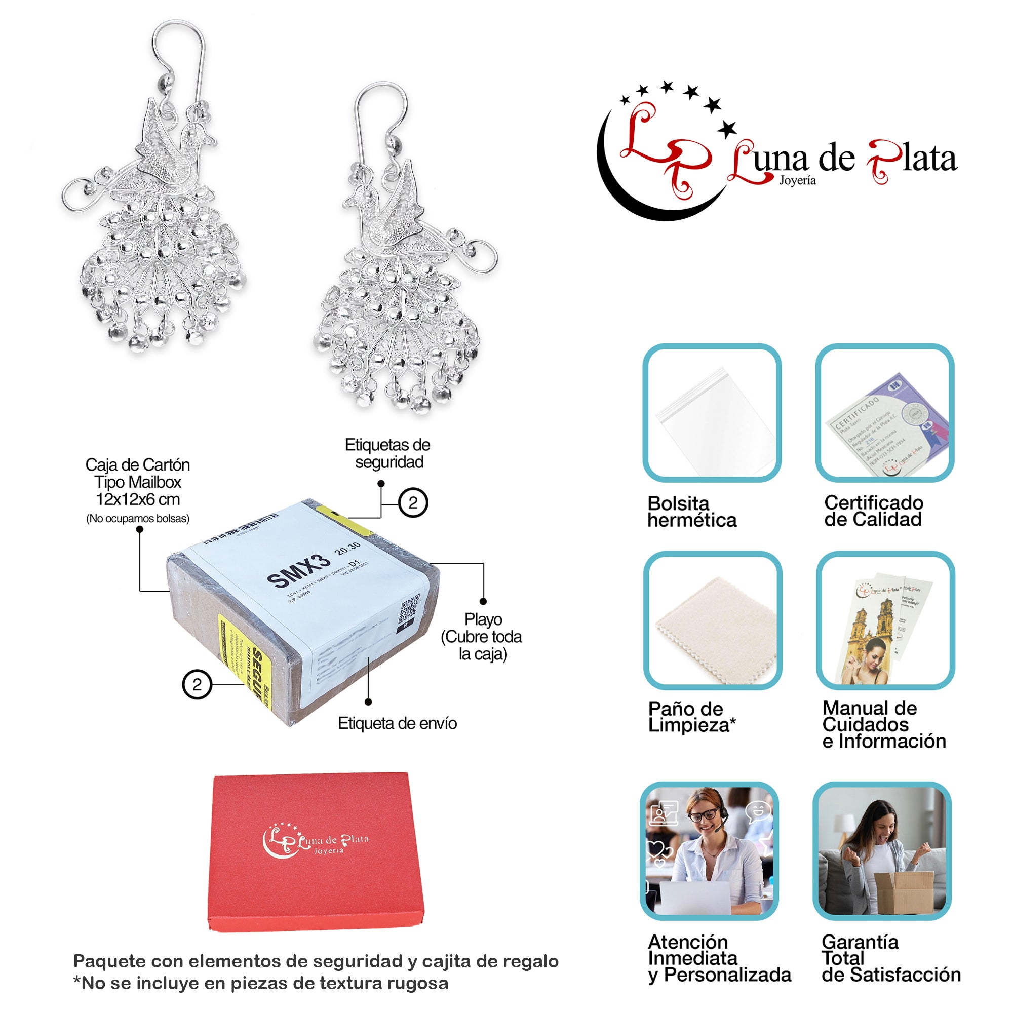 LPAA036 Aretes De Arillo Dama Filigrana Mod Pavorreal Cola Larga en Plata .925 2976288569