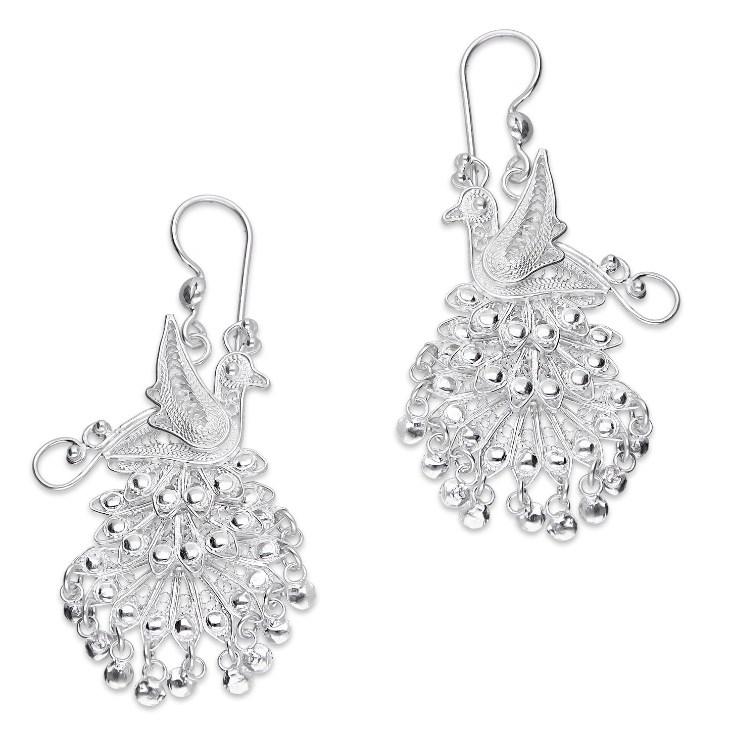 LPAA036 Aretes De Arillo Dama Filigrana Mod Pavorreal Cola Larga en Plata .925 2976288569