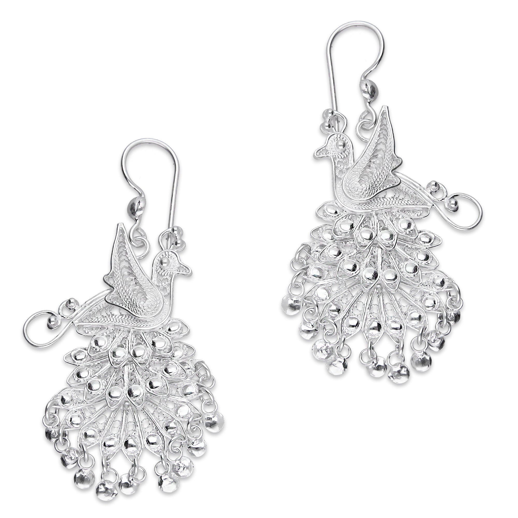 LPAA036 Aretes De Arillo Dama Filigrana Mod Pavorreal Cola Larga en Plata .925 2976288569