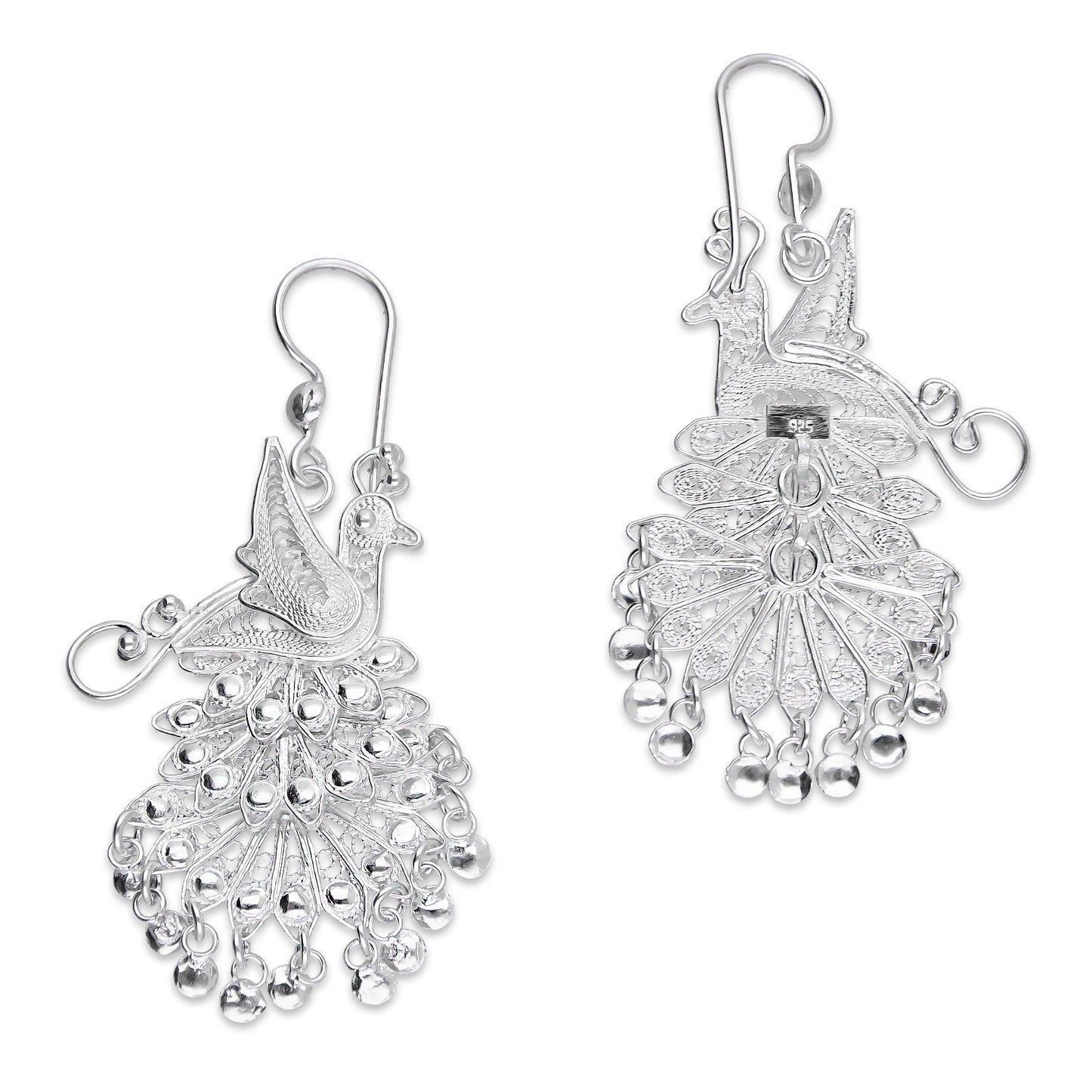 LPAA036 Aretes De Arillo Dama Filigrana Mod Pavorreal Cola Larga en Plata .925 2976288569