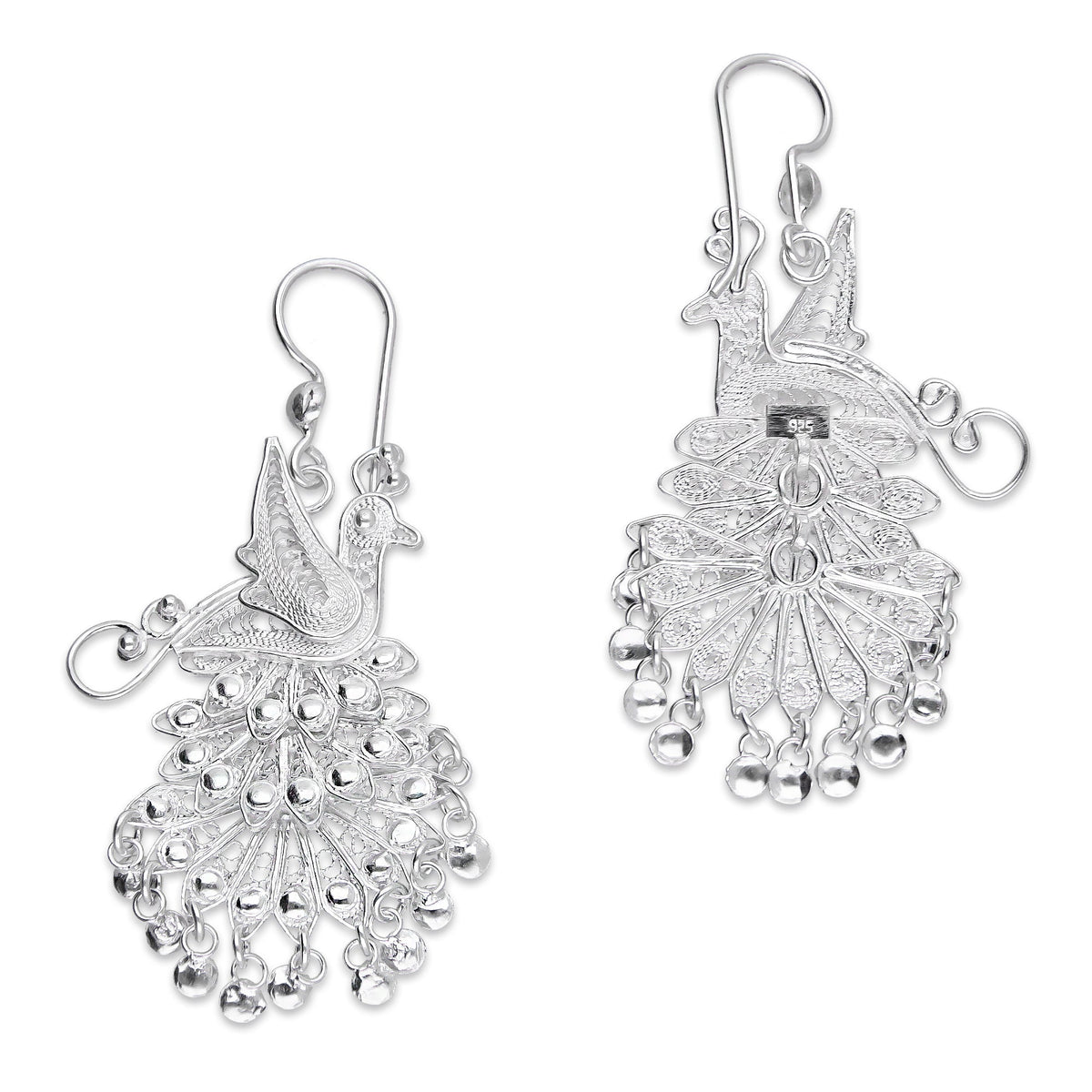 LPAA036 Aretes De Arillo Dama Filigrana Mod Pavorreal Cola Larga en Plata .925 2976288569