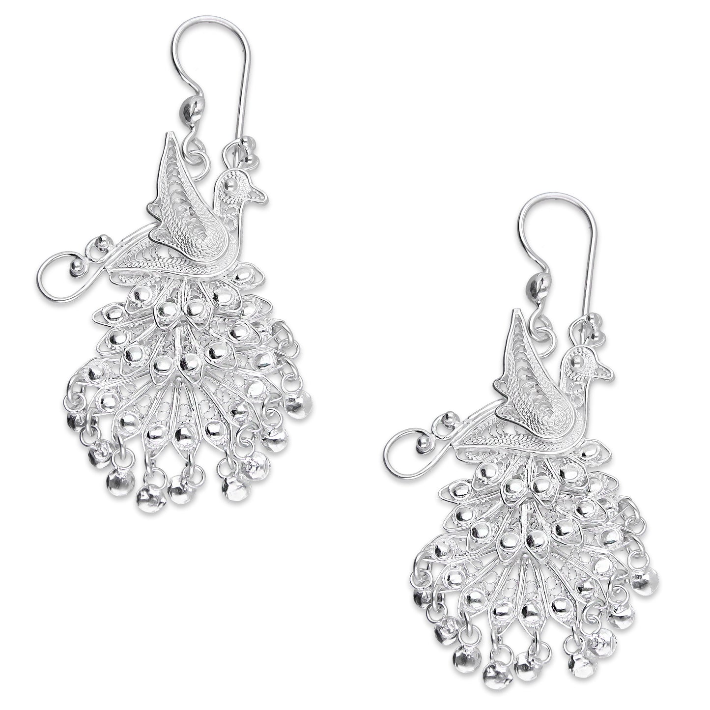 LPAA036 Aretes De Arillo Dama Filigrana Mod Pavorreal Cola Larga en Plata .925 2976288569