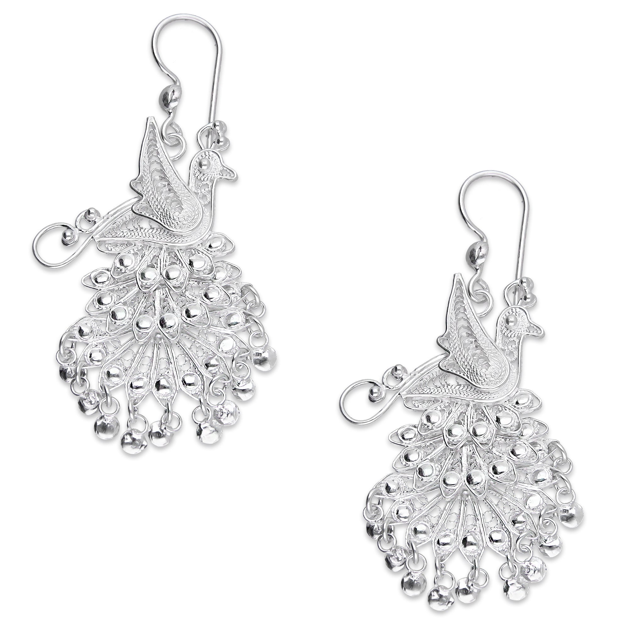 LPAA036 Aretes De Arillo Dama Filigrana Mod Pavorreal Cola Larga en Plata .925 2976288569