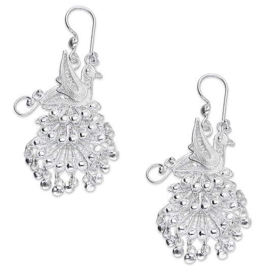 LPAA036 Aretes De Arillo Dama Filigrana Mod Pavorreal Cola Larga en Plata .925 2976288569