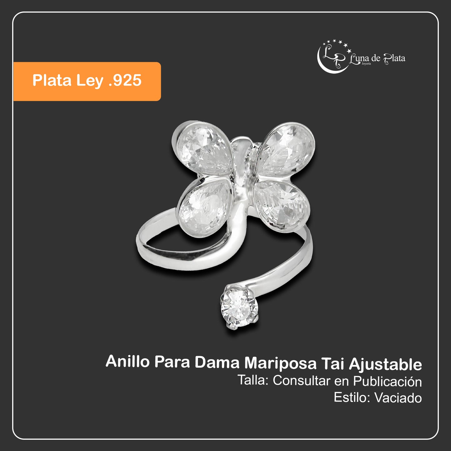 LPAD018 Anillo Para Dama Mod. Mariposa Tai Ajustable Plata.925 Taxco 913898158