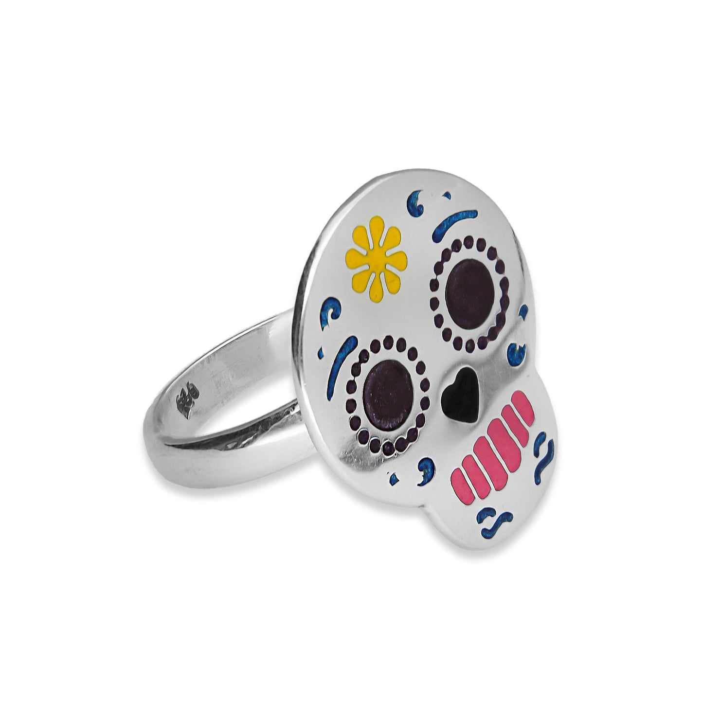 LPAD041 Anillo Calavera Esmalte Ajustable Plata .925 Taxco Gro 1352099498