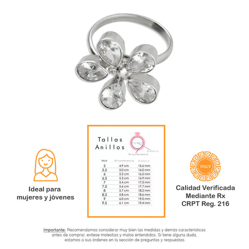 LPAD051 Anillo Flor 5 PG Bco Ajustable Plata .925 Taxco Gro 1480355498