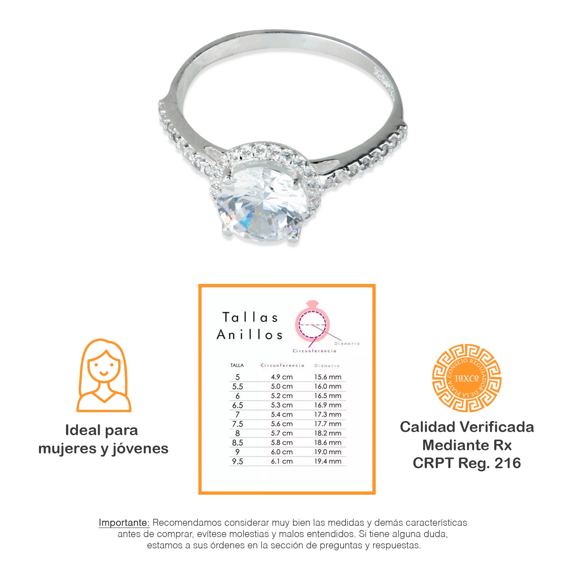 LPAD055 Anillo Modelo Solitario Circulo Pave M Plata .925 Taxco Gro 1981613969