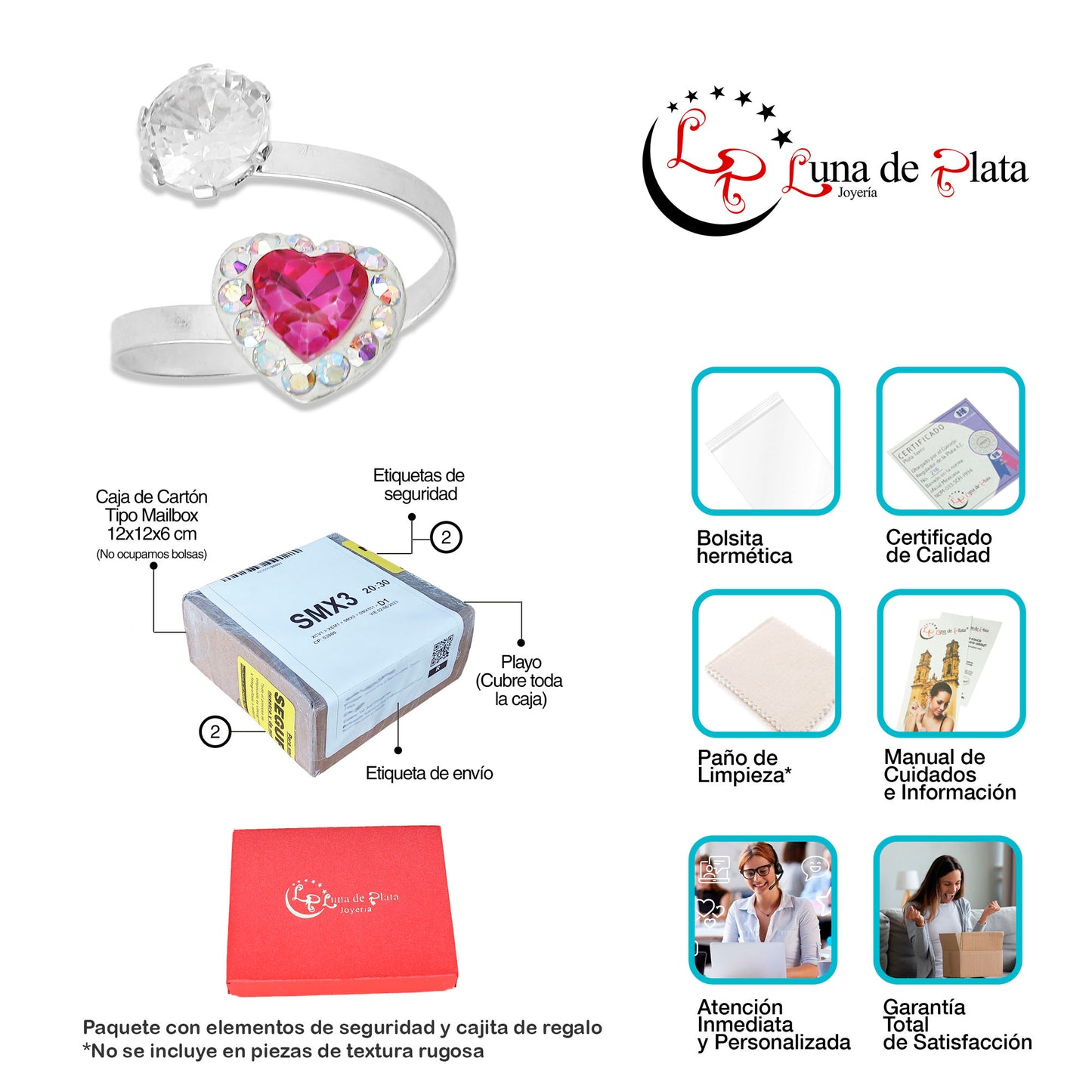 LPAD063 Anillo Ligero Ajustable Corazón Rosa Plata .925 Taxco Gro 2888686806