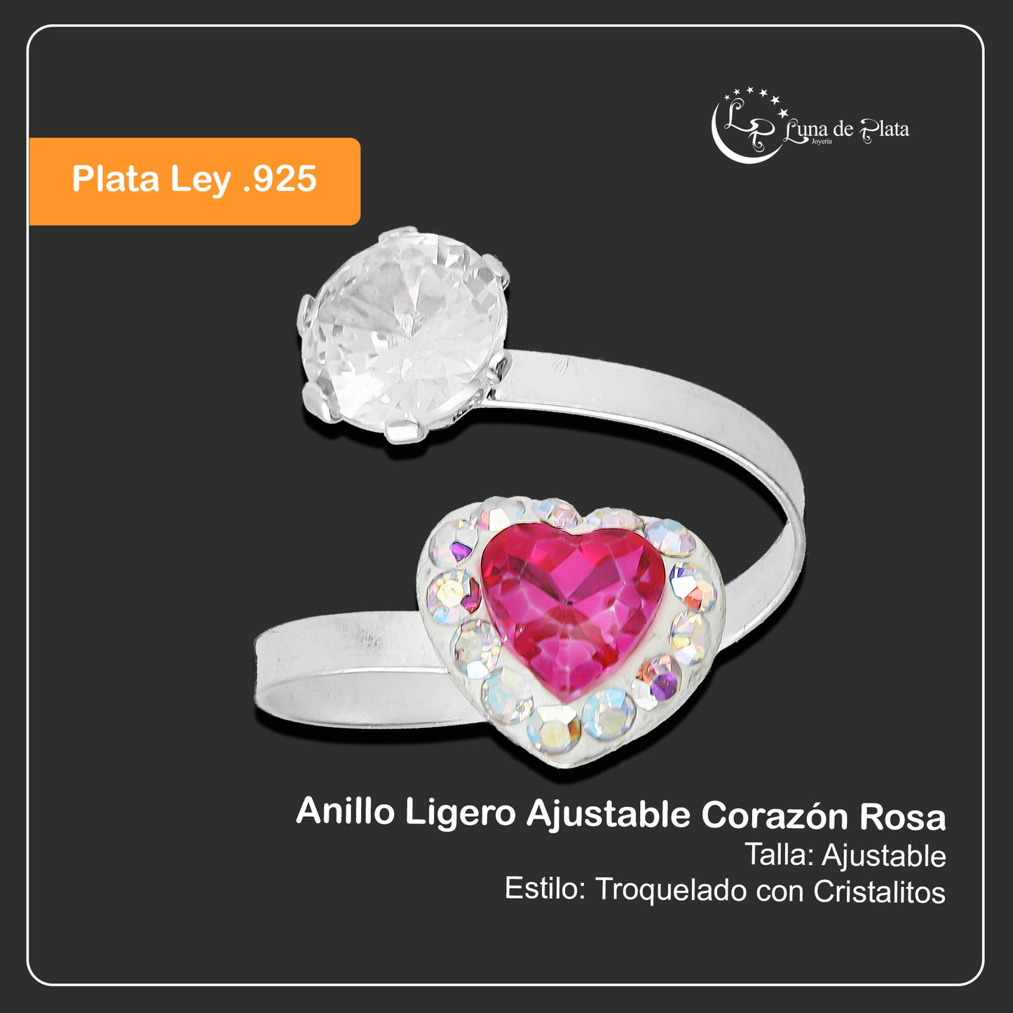 LPAD063 Anillo Ligero Ajustable Corazón Rosa Plata .925 Taxco Gro 2888686806