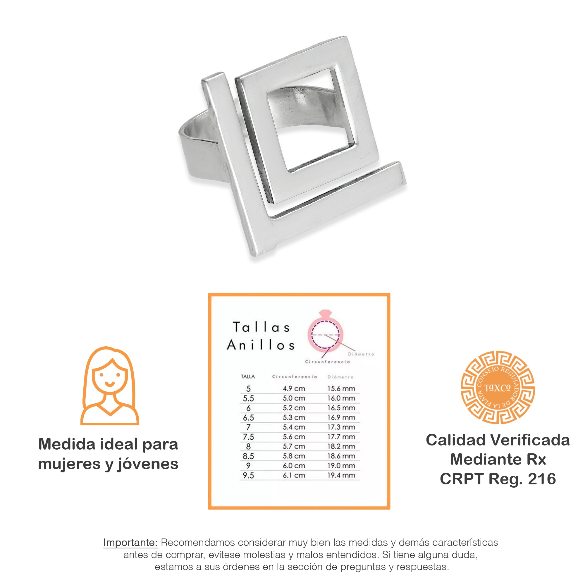 LPAD078 Anillo Modelo L O Liso Plata .925 Taxco Gro 2098707871