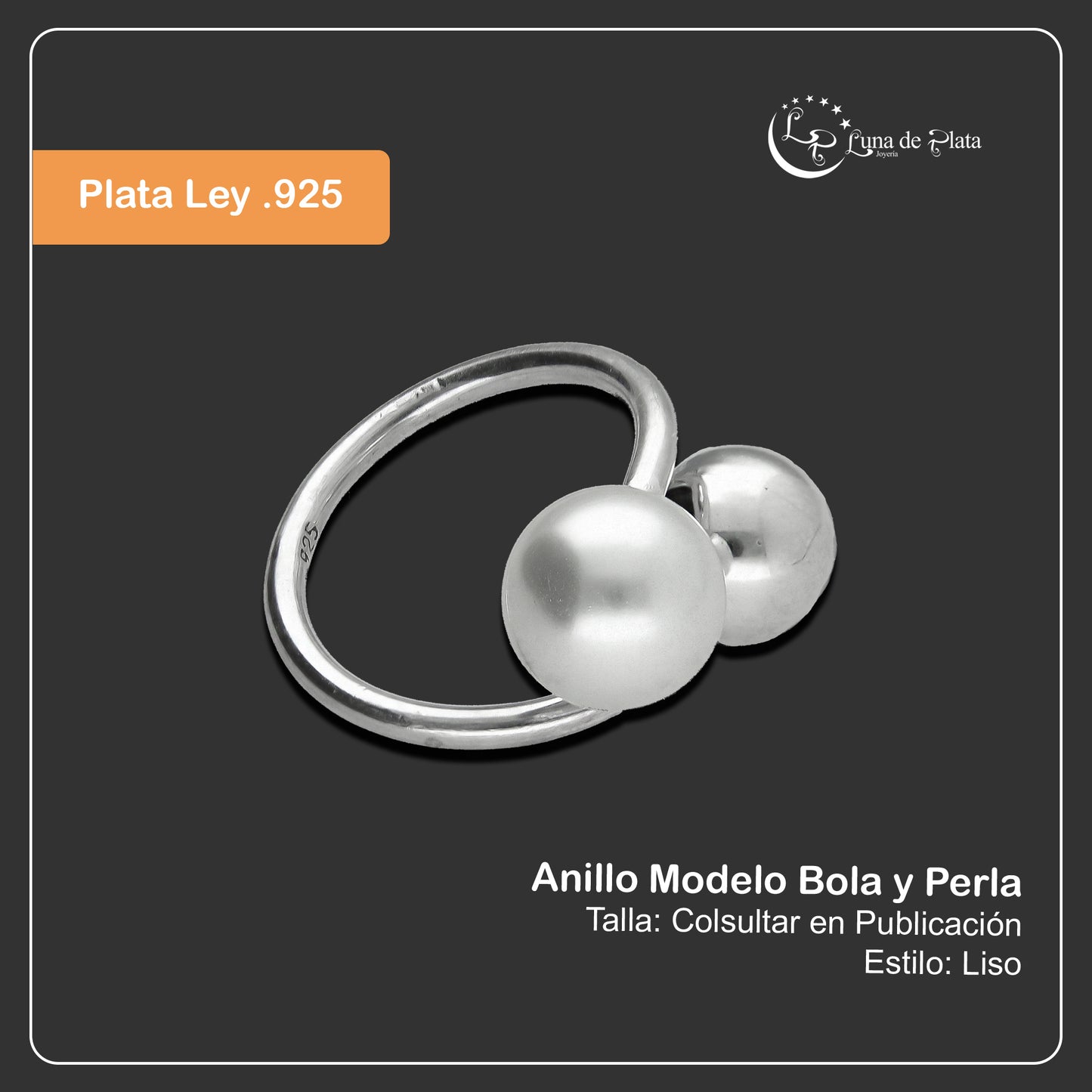 LPAD082 Anillo Modelo Bola y Perla Plata .925 Taxco Gro 2099467651