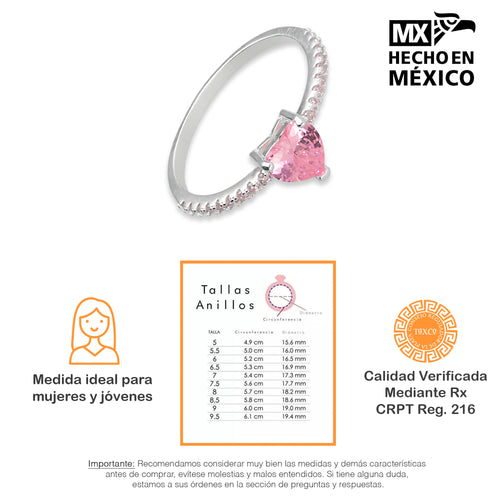 LPAD088 Anillo Modelo Solitario Corazón Rosa Plata .925 Taxco Gro 2115633121