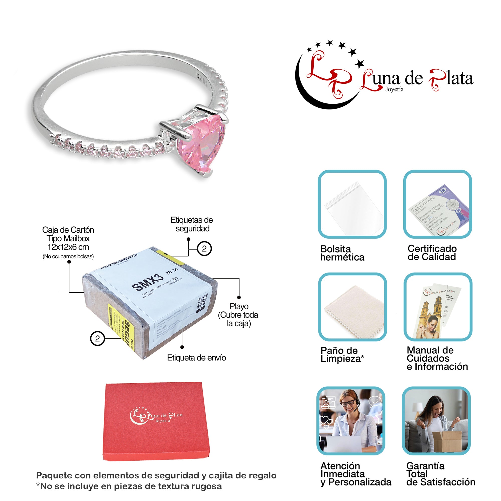 LPAD088 Anillo Modelo Solitario Corazón Rosa Plata .925 Taxco Gro 2115633121