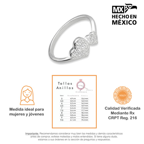 LPAD089 Anillo Modelo Corazón Duo Pavé Plata .925 Taxco Gro 3298407396