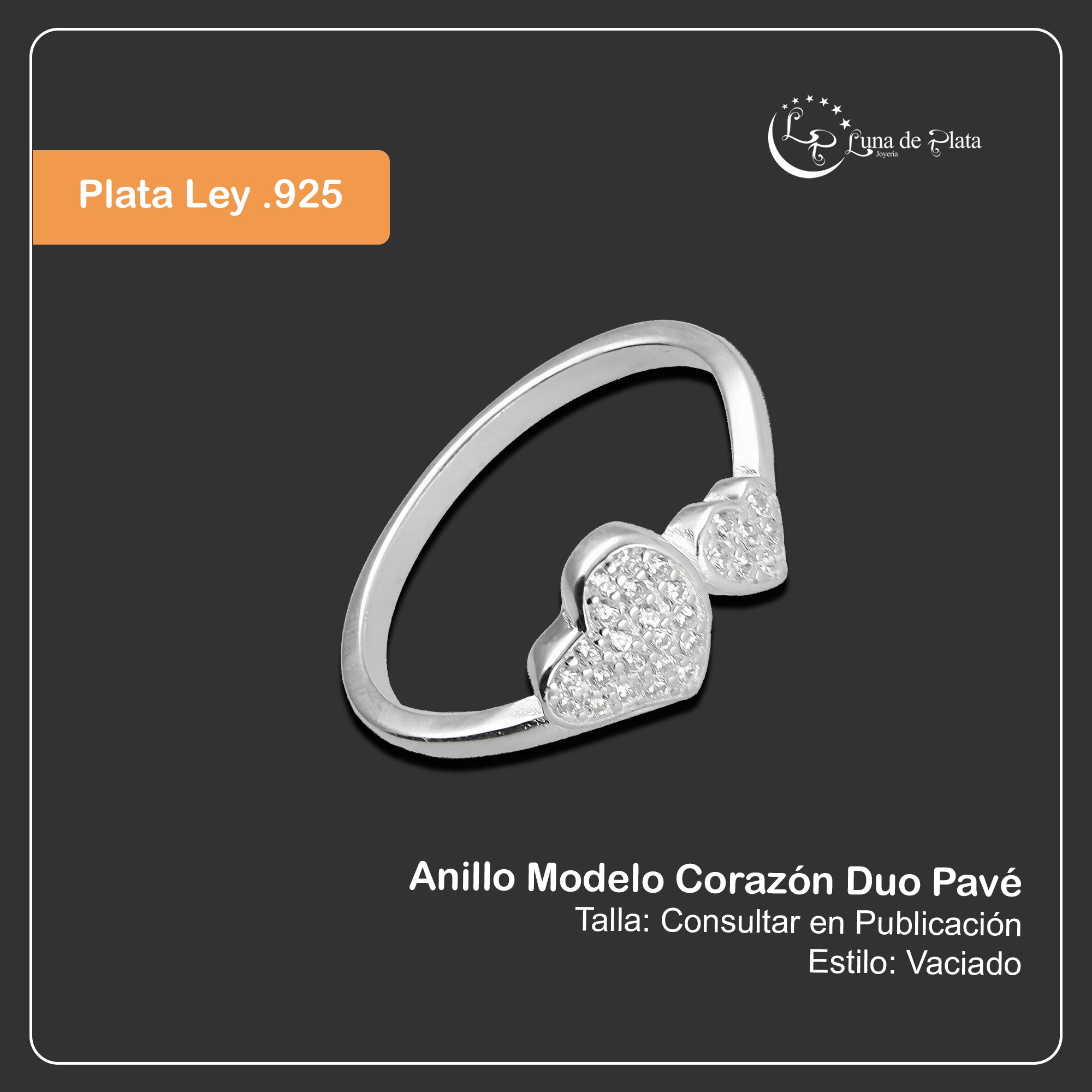 LPAD089 Anillo Modelo Corazón Duo Pavé Plata .925 Taxco Gro 3298407396