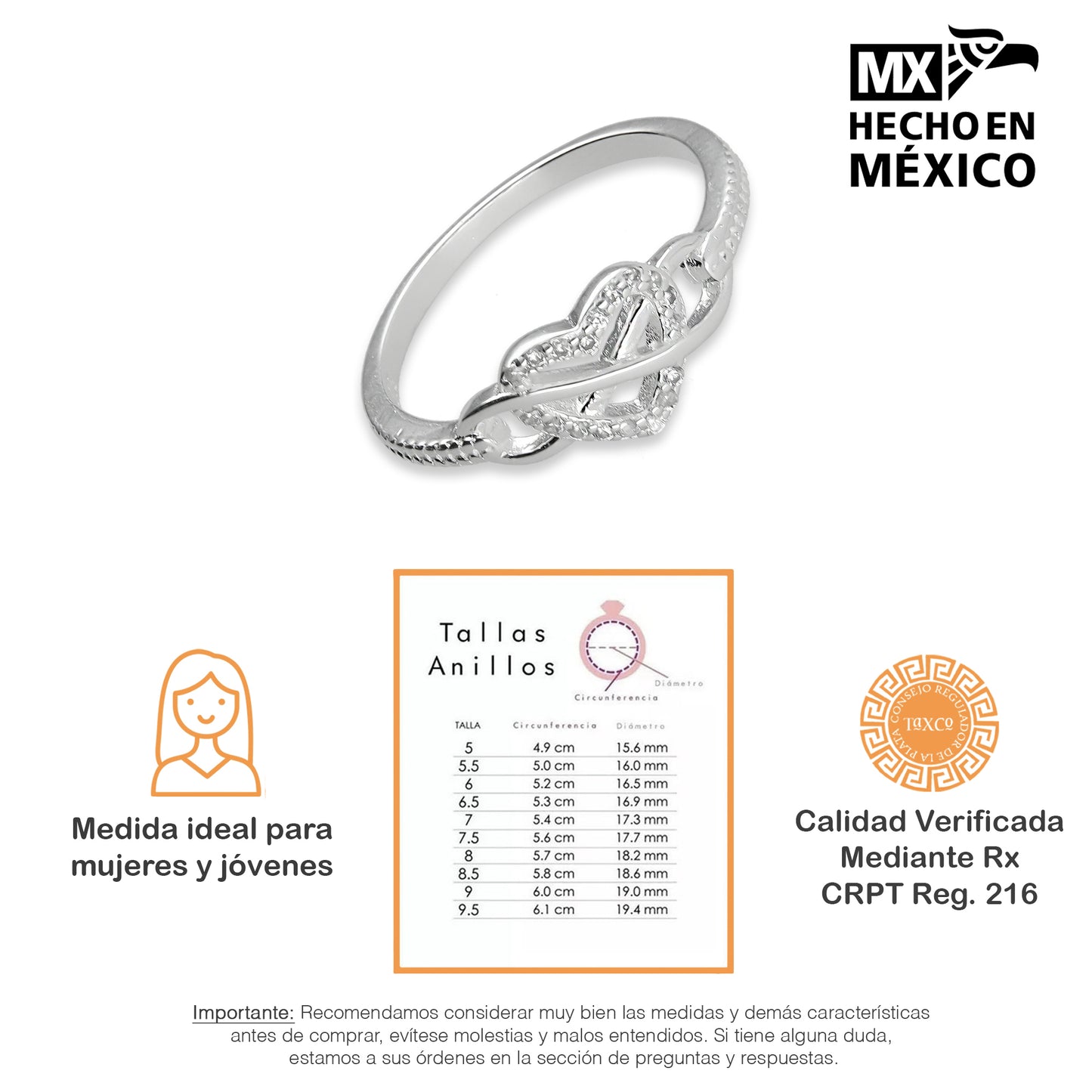 LPAD092 Anillo Modelo Corazón Infinito Pavé Plata .925 Taxco Gro 3300102440