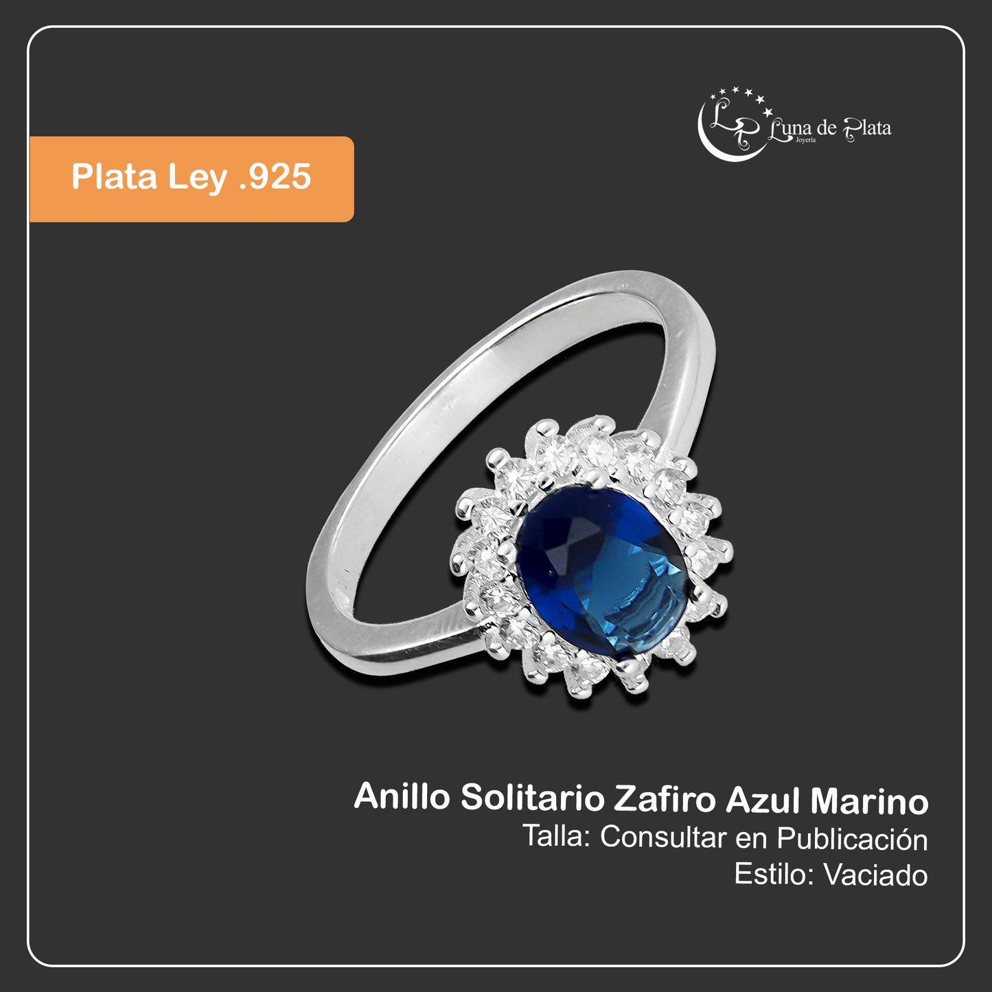 LPAD094 Anillo Solitario Zafiro Azul Marino Plata .925 Taxco Gro 3300143132