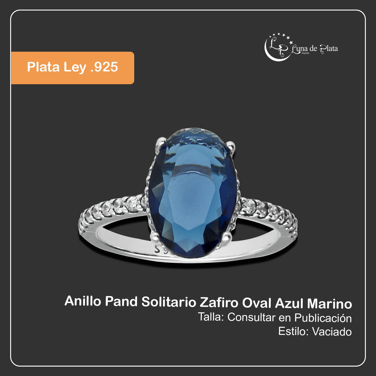 LPAD098 Anillo Pand Solitario Zafiro Oval Azul Marino Plata .925 Taxco Gro