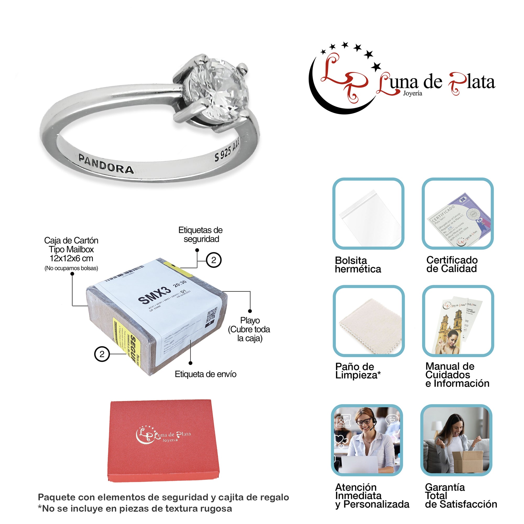 LPAD101	Anillo Pand Solitario 4U Blanco Plata .925 Taxco Gro