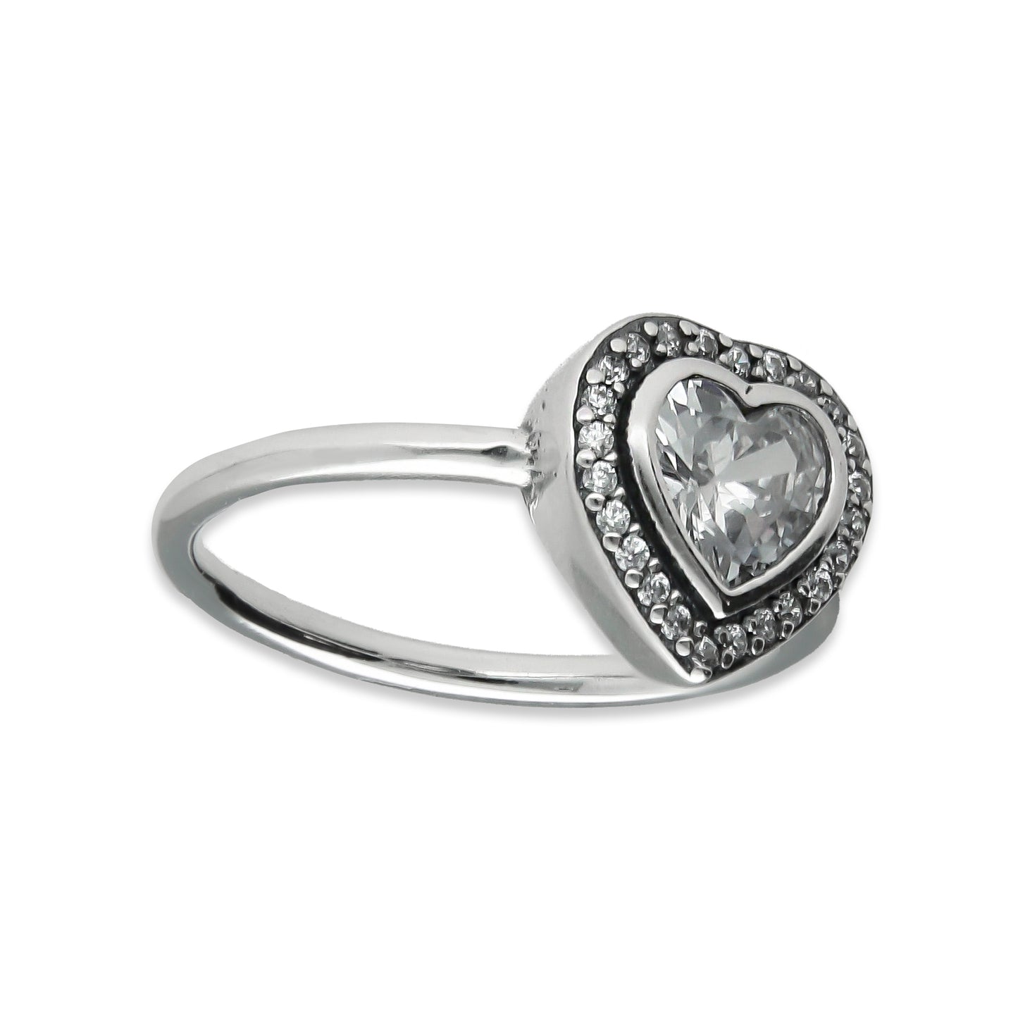 LPAD103 Anillo Pand Solitario Corazón Bisel Pavé Blanco Plata .925 Taxco Gro