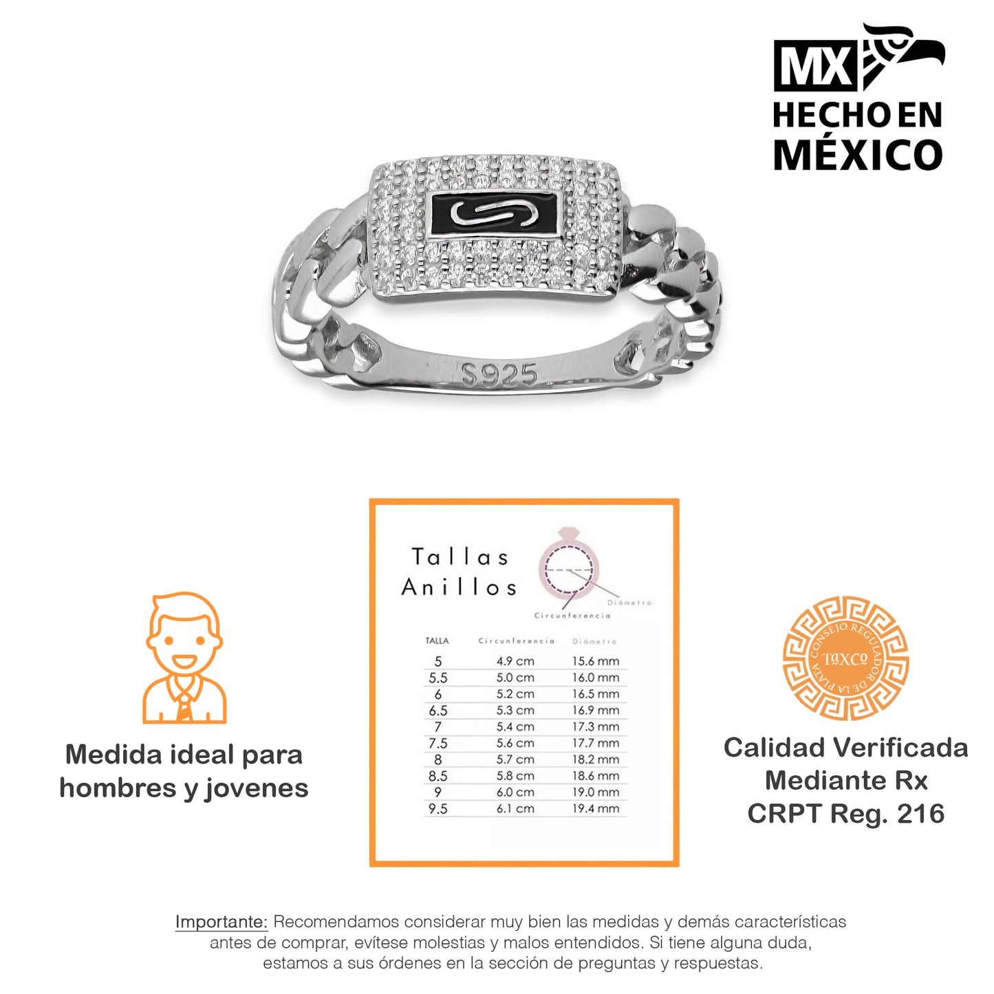 LPAD106 Anillo Mona Eslabón Cubano Plata .925 Taxco Gro