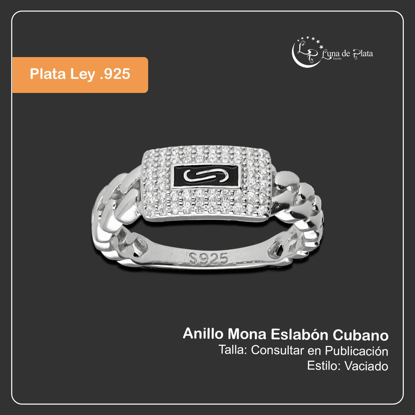 LPAD106 Anillo Mona Eslabón Cubano Plata .925 Taxco Gro