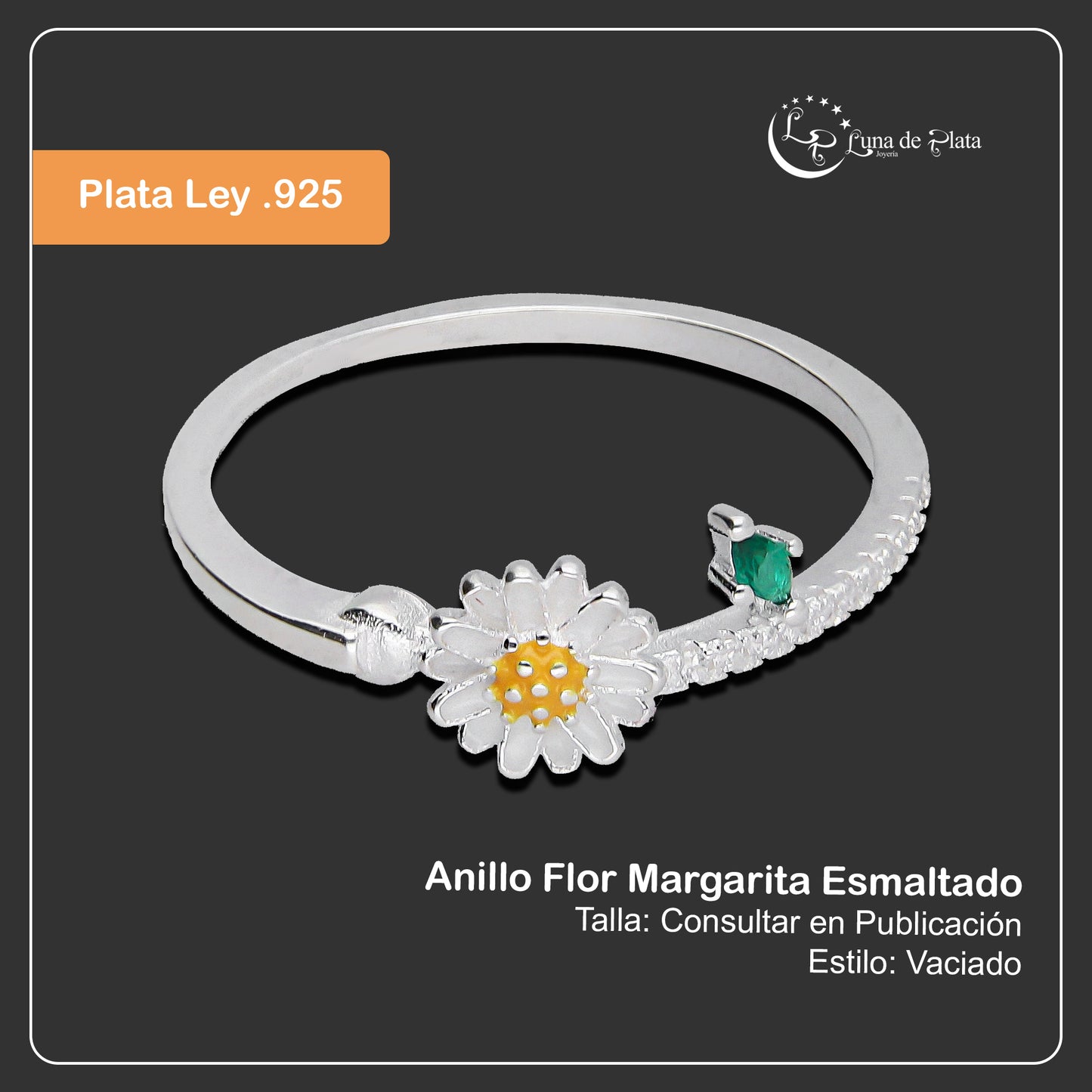 LPAD107 Anillo Flor Margarita Esmaltado Plata .925 Taxco Gro 2628932227