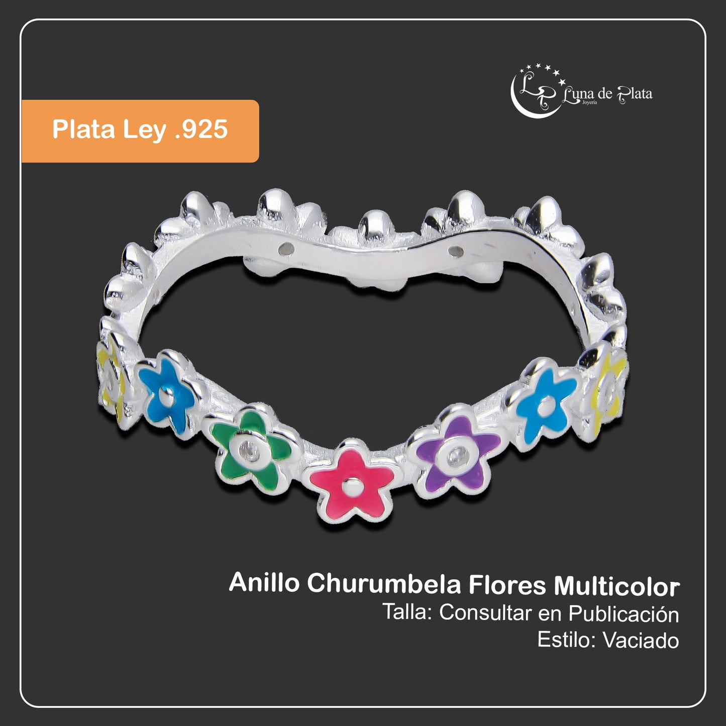 LPAD108 Anillo Churumbela Flores Multicolor Plata .925 Taxco Gro 2628957963
