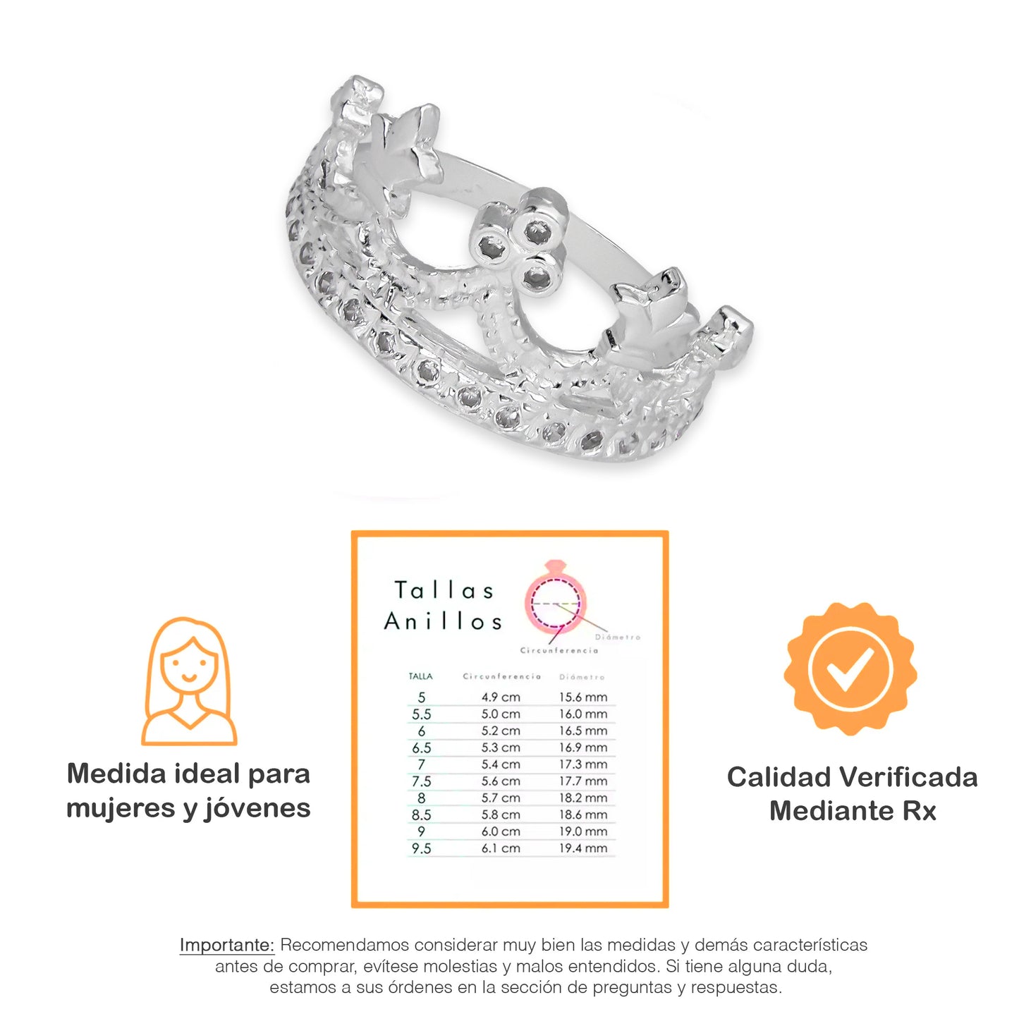 LPAD110 Anillo para Dama Mod Corona Trébol con Zirconia en Plata .925 Taxco Gro